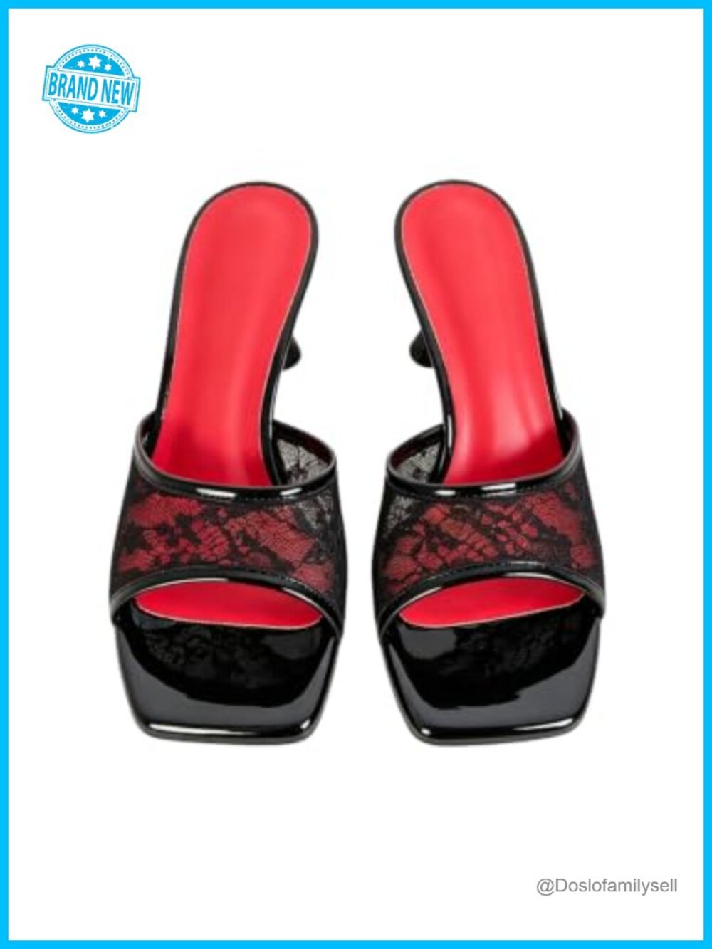 Floral Lace Mesh Kitten Heel Slip On Sandals Square Toe Vintage Slides